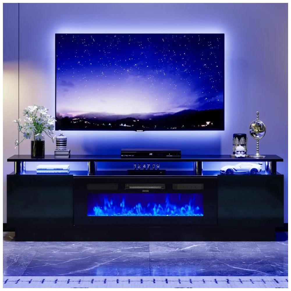 Rack TV OneBlis 178x58cm Lareira Elétrica 36pol 750W Chamas LED Preto 110V
