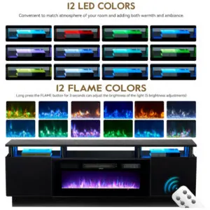 Rack TV OneBlis 178x58cm Lareira Elétrica 36pol 750W Chamas LED Preto 110V