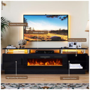 Rack TV OneBlis 178x58cm Lareira Elétrica 36pol 750W Chamas LED Preto 110V