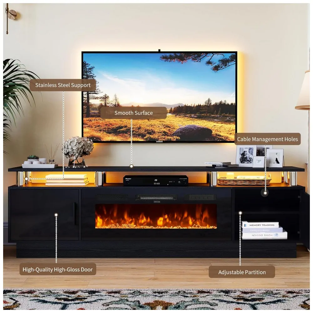 Rack TV OneBlis 178x58cm Lareira Elétrica 36pol 750W Chamas LED Preto 110V