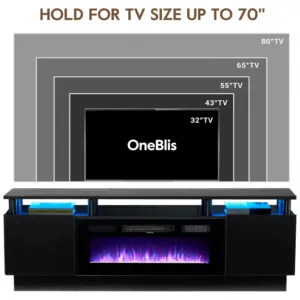 Rack TV OneBlis 178x58cm Lareira Elétrica 36pol 750W Chamas LED Preto 110V
