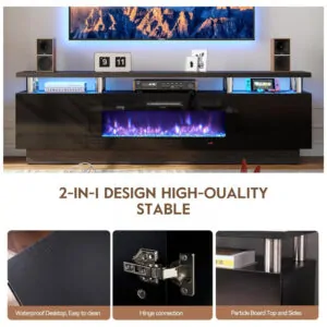 Rack TV OneBlis 178x58cm Lareira Elétrica 36pol 750W Chamas LED Preto 110V