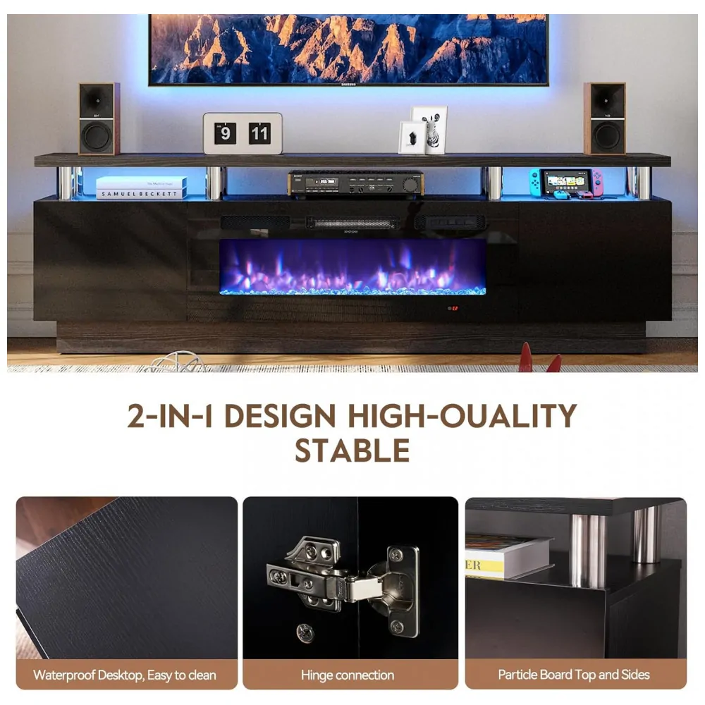 Rack TV OneBlis 178x58cm Lareira Elétrica 36pol 750W Chamas LED Preto 110V