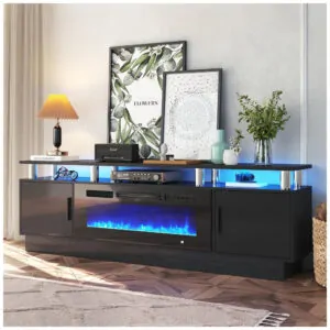 Rack TV OneBlis 178x58cm Lareira Elétrica 36pol 750W Chamas LED Preto 110V