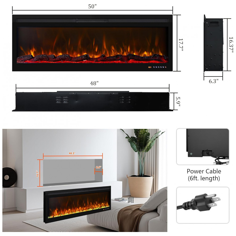 Lareira Elétrica Smart Oxhark Flame 127cm com Aquecedor 1500W, Controle Remoto e App, 169 Efeitos de Chama Realistas