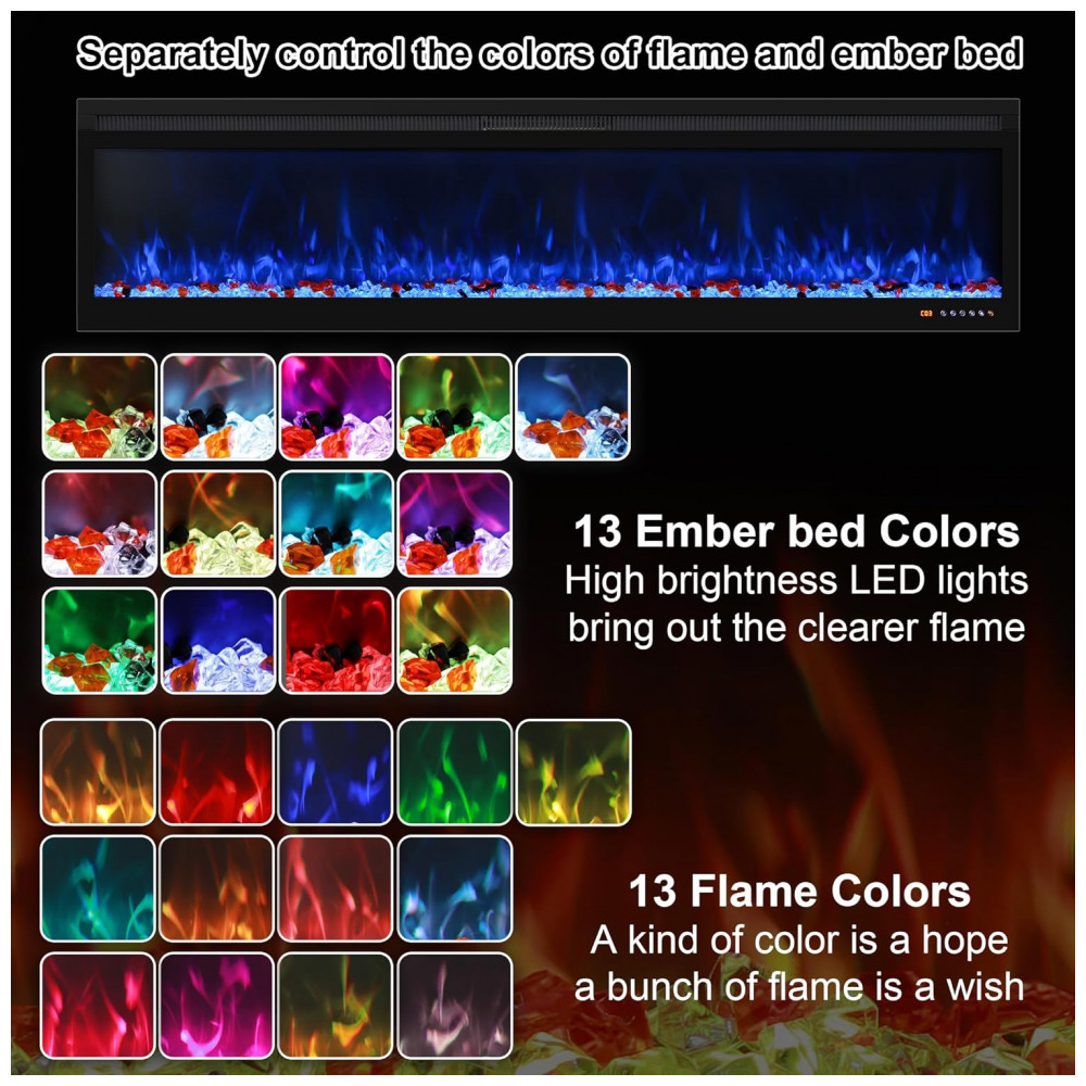 Lareira Elétrica Smart Oxhark Flame 127cm com Aquecedor 1500W, Controle Remoto e App, 169 Efeitos de Chama Realistas