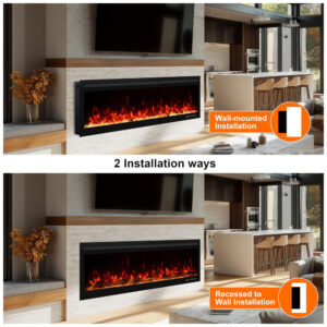 Lareira Elétrica Smart Oxhark Flame 127cm com Aquecedor 1500W, Controle Remoto e App, 169 Efeitos de Chama Realistas