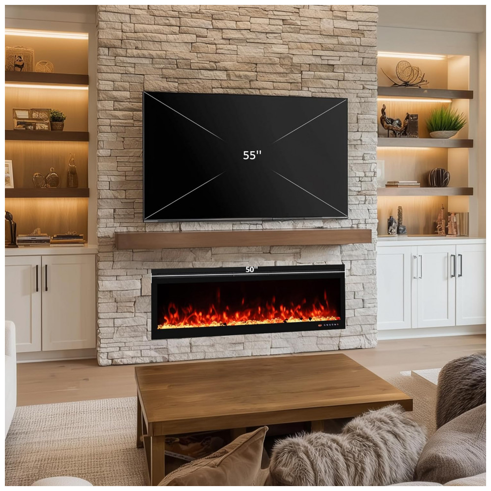 Lareira Elétrica Smart Oxhark Flame 127cm com Aquecedor 1500W, Controle Remoto e App, 169 Efeitos de Chama Realistas