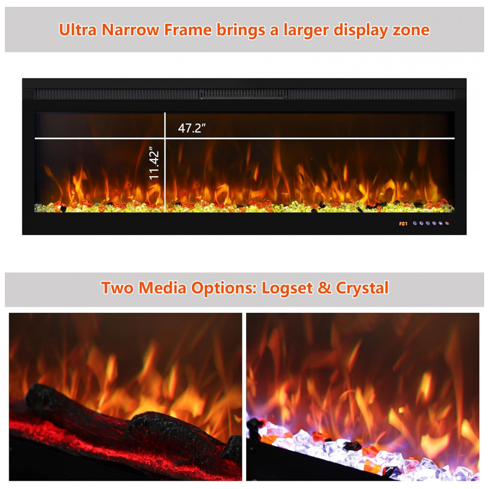 Lareira Elétrica Smart Oxhark Flame 127cm com Aquecedor 1500W, Controle Remoto e App, 169 Efeitos de Chama Realistas