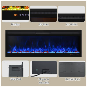 Lareira Elétrica Smart Oxhark Flame 127cm com Aquecedor 1500W, Controle Remoto e App, 169 Efeitos de Chama Realistas