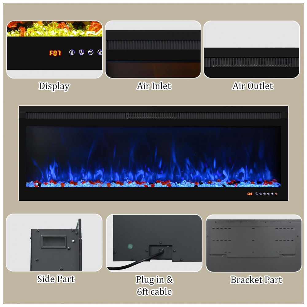 Lareira Elétrica Smart Oxhark Flame 127cm com Aquecedor 1500W, Controle Remoto e App, 169 Efeitos de Chama Realistas