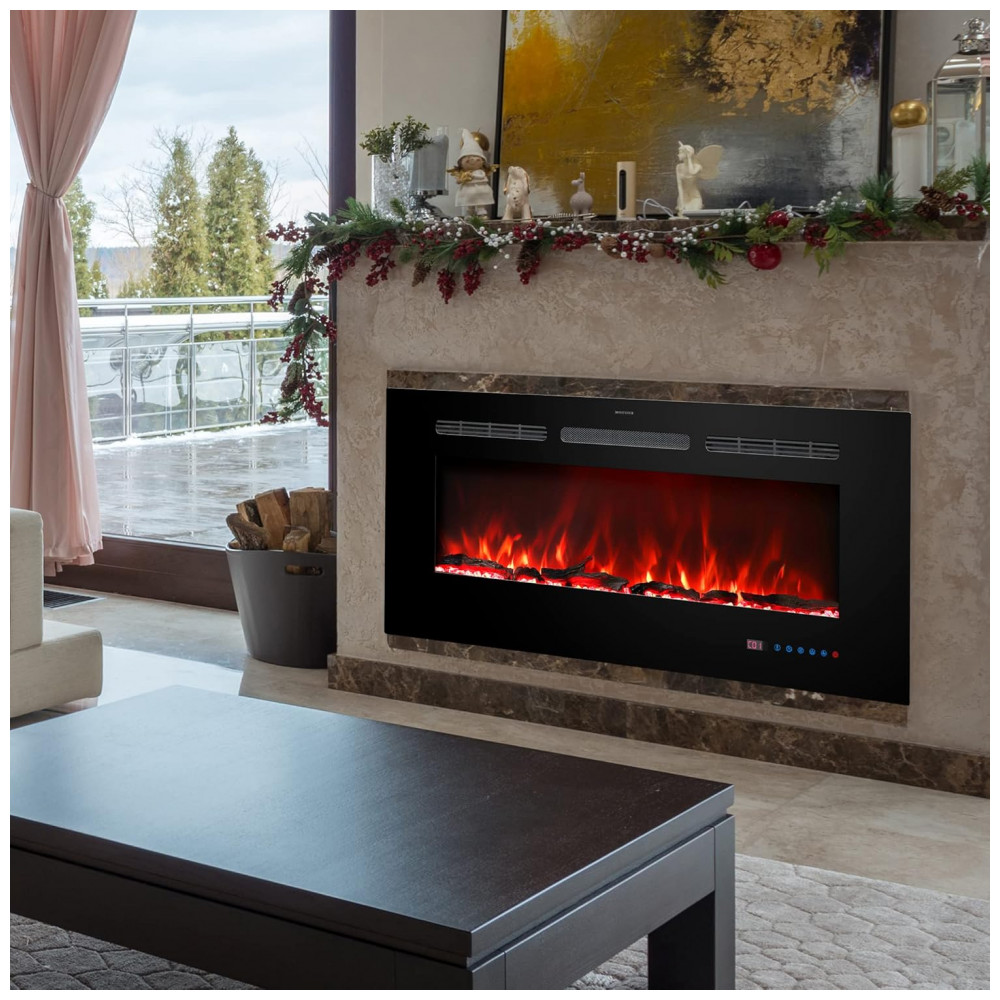 Lareira Elétrica Kentsky 107x45cm 1500W Multicolor LED Tela Touch Embutir 110V