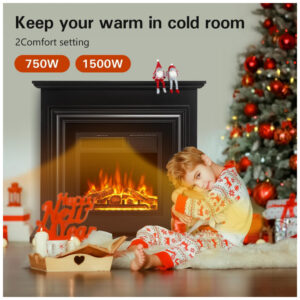 Lareira Elétrica R.W.FLAME 91x86cm 1500W Chamas LED Móvel Controle 110V
