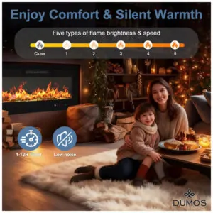 Lareira Elétrica DUMOS 91x46cm 1500W Chamas 13 Cores Touch Screen Embutir 110V