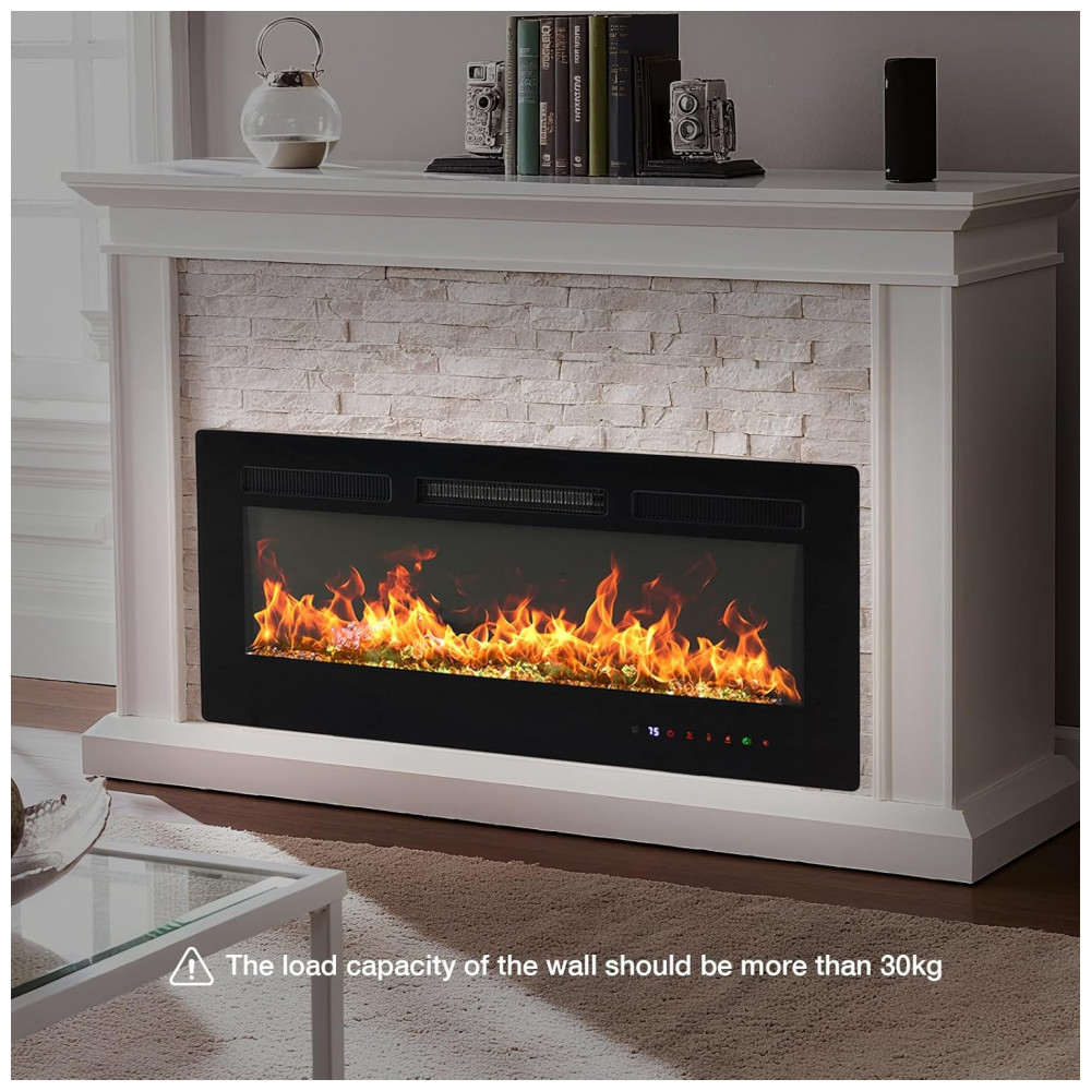 Lareira Elétrica DUMOS 91x46cm 1500W Chamas 13 Cores Touch Screen Embutir 110V
