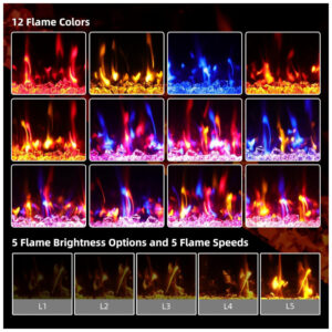 Lareira Elétrica Eueiriup 183x46cm 1500W 12 Cores LED Controle Touch Embutir 110V