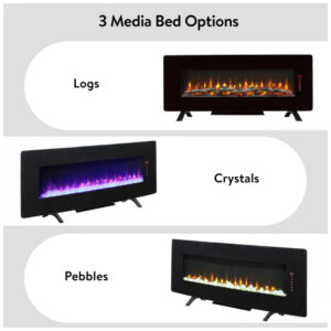 Lareira Elétrica Innoflame 122x46cm 1400W Vidro Curvo LED Embutir 110V