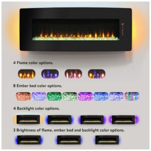 Lareira Elétrica Innoflame 122x46cm 1400W Vidro Curvo LED Embutir 110V
