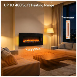 Lareira Elétrica Innoflame 122x46cm 1400W Vidro Curvo LED Embutir 110V