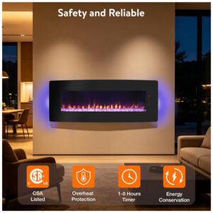 Lareira Elétrica Innoflame 122x46cm 1400W Vidro Curvo LED Embutir 110V
