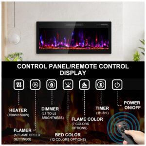 Lareira Elétrica BREEZEHEAT 107x46cm 1500W HD Chamas LED Embutir 110V