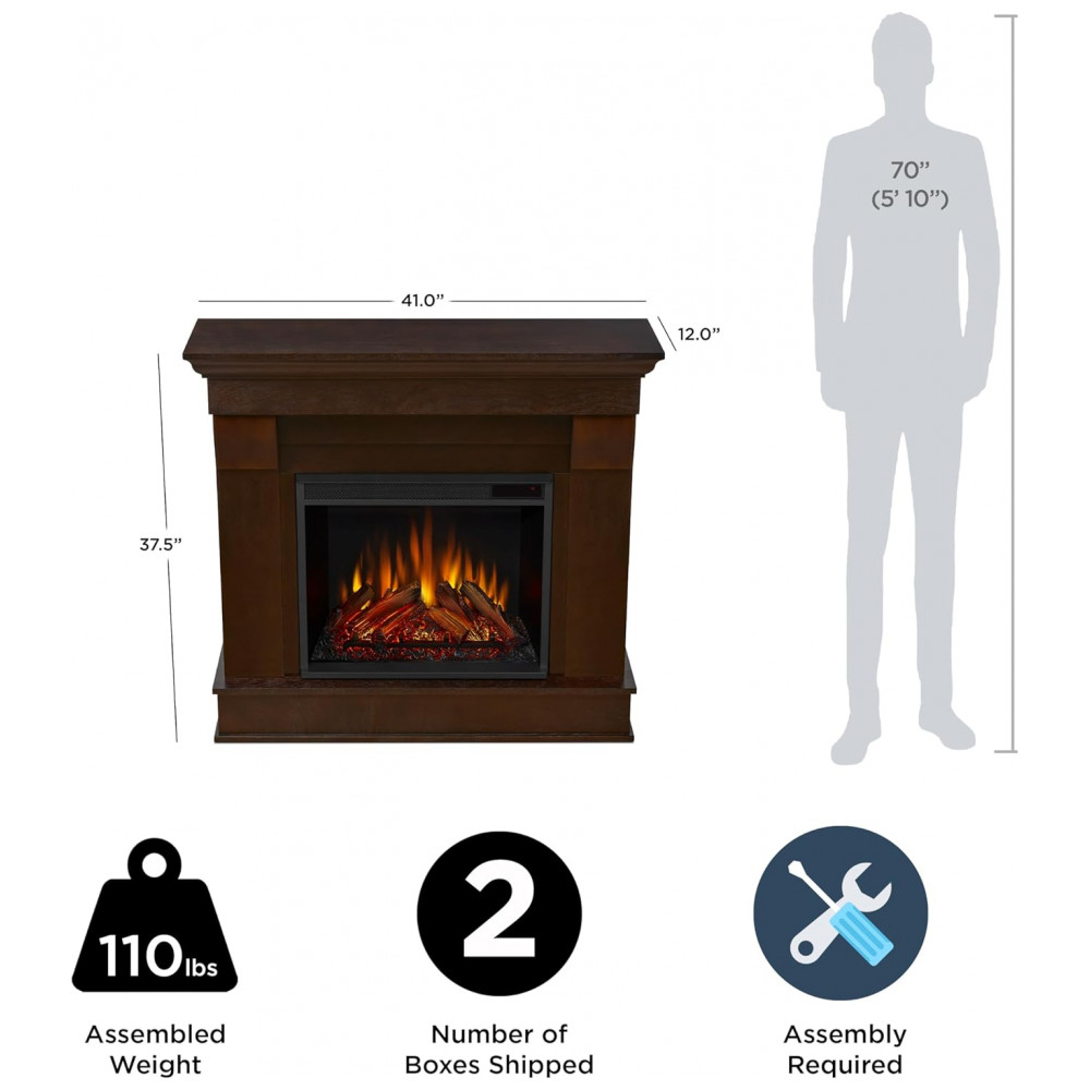 Lareira Elétrica Real Flame 104x95x30cm 1400W Chamas LED Lenha Portátil 110V