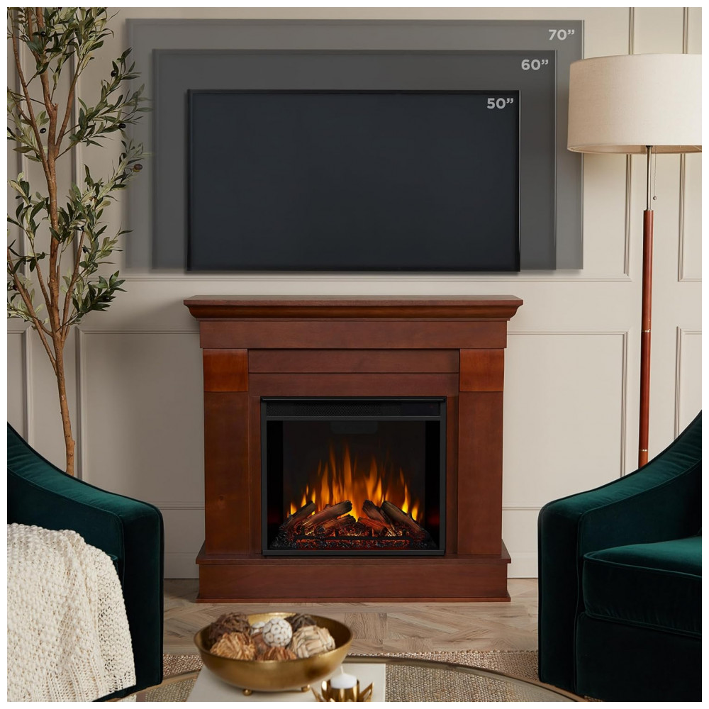 Lareira Elétrica Real Flame 104x95x30cm 1400W Chamas LED Lenha Portátil 110V