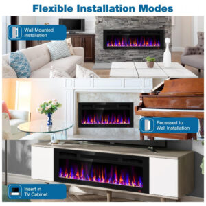 Lareira Elétrica Sixfivsevn 109x41cm 1500W 12 Cores LED Timer Embutir 110V