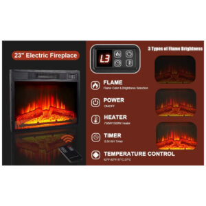 Lareira Elétrica BOSHIRO 111x93cm 1400W Chamas 3D LED Centro Entretenimento 110V