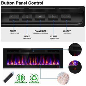 Lareira Elétrica Sixfivsevn 127x41cm 1500W 12 Cores Chamas LED Embutir 110V