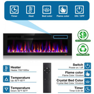 Lareira Elétrica Sixfivsevn 127x41cm 1500W 12 Cores Chamas LED Embutir 110V