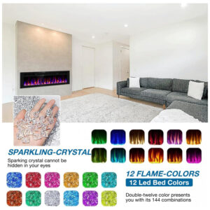 Lareira Elétrica Sixfivsevn 127x41cm 1500W 12 Cores Chamas LED Embutir 110V