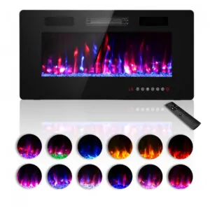 Lareira Elétrica Zionheat 91x46cm 1500W LED 12 Cores Timer Embutir 110V