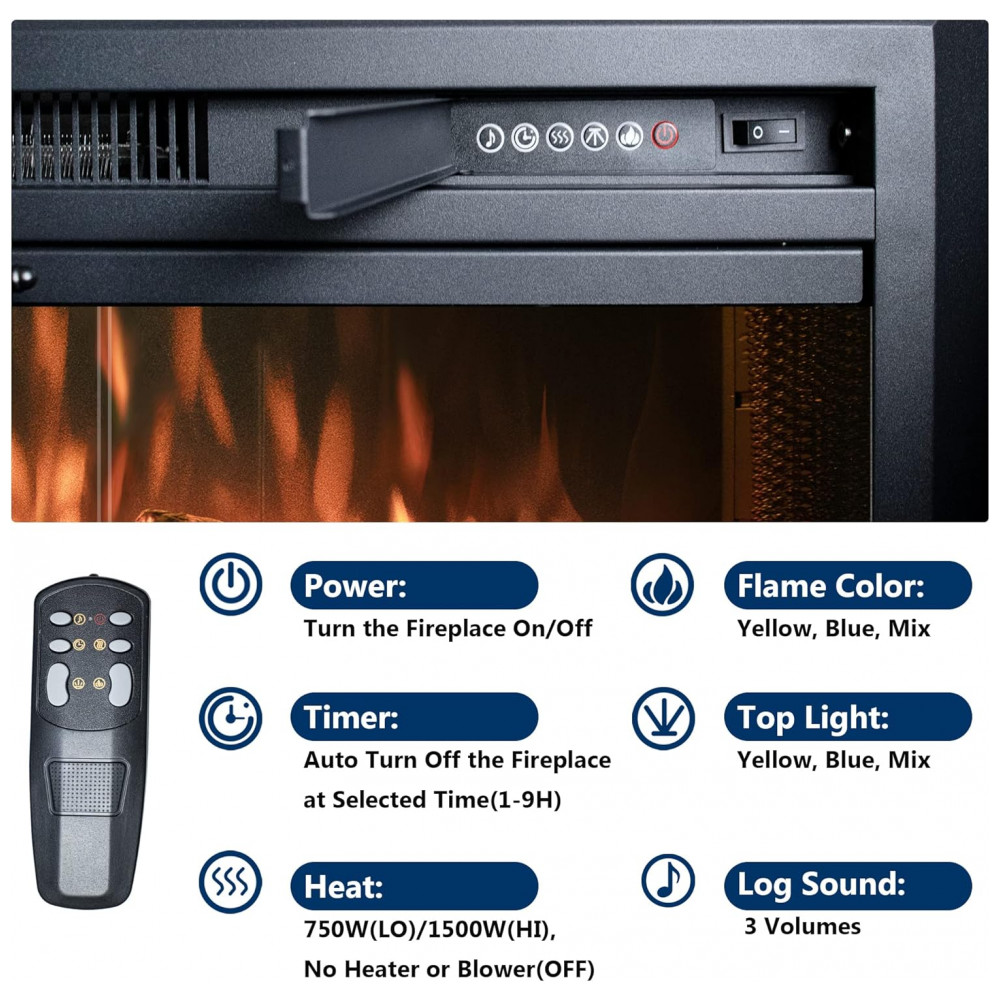 Lareira Elétrica Velaychimney 107x75cm 1500W Insert Embutir Som Chamas 110V