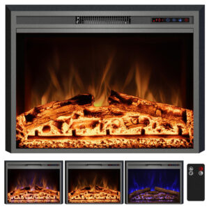Lareira Elétrica Kentsky 64x54cm 1500W Chamas 3 Cores Timer Embutir 110V