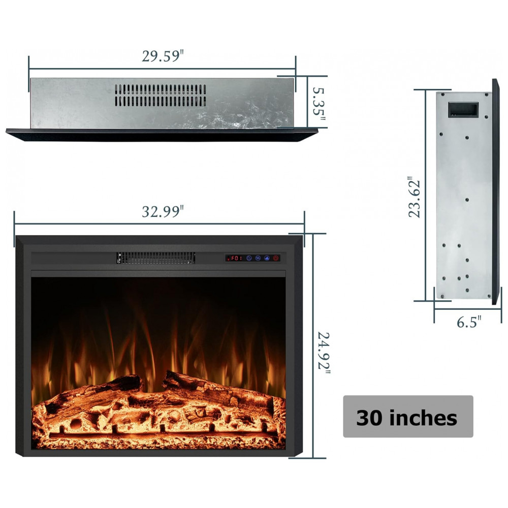 Lareira Elétrica RODALFLAME 84x63cm 1500W Chamas 3 Cores Embutir 110V