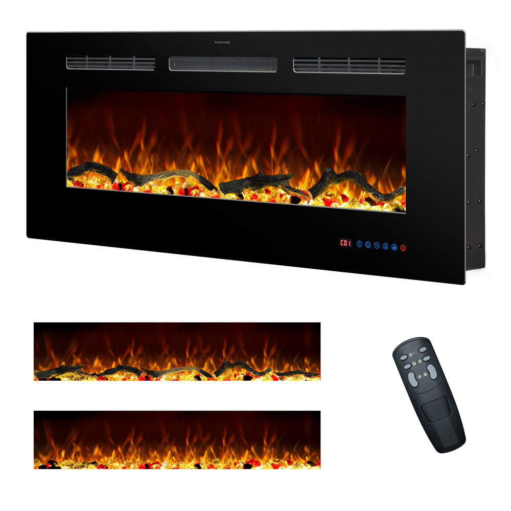 Lareira Elétrica RODALFLAME 107x45cm 1500W Chamas LED 13 Cores Embutir 110V