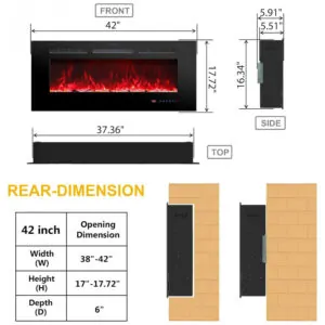 Lareira Elétrica RODALFLAME 107x45cm 1500W Chamas LED 13 Cores Embutir 110V