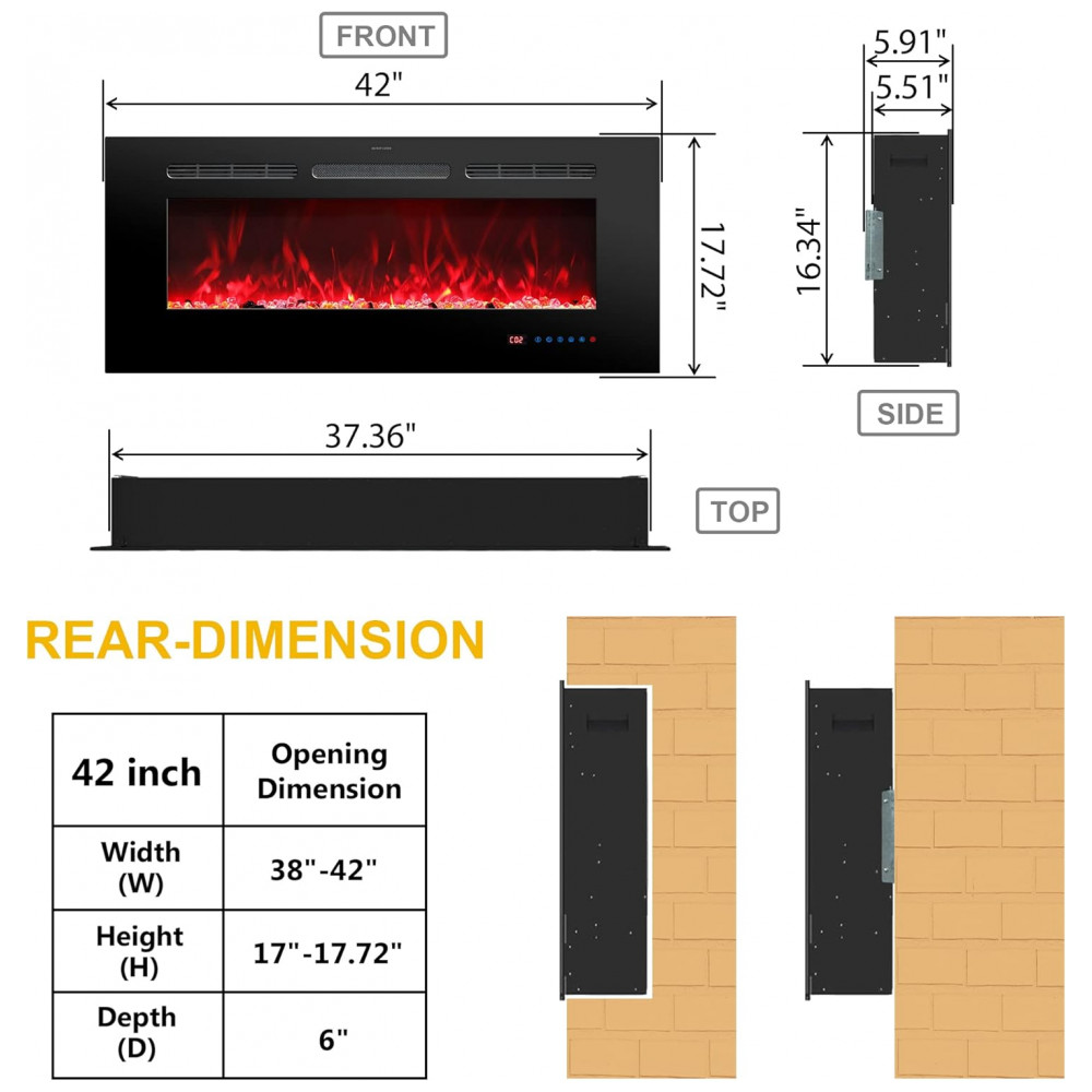 Lareira Elétrica RODALFLAME 107x45cm 1500W Chamas LED 13 Cores Embutir 110V