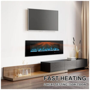 Lareira Elétrica RODALFLAME 107x45cm 1500W Chamas LED 13 Cores Embutir 110V