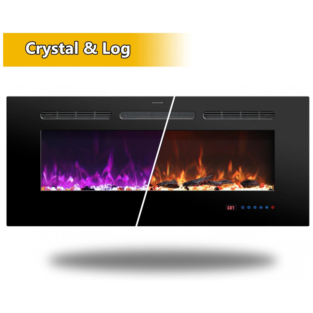 Lareira Elétrica RODALFLAME 107x45cm 1500W Chamas LED 13 Cores Embutir 110V