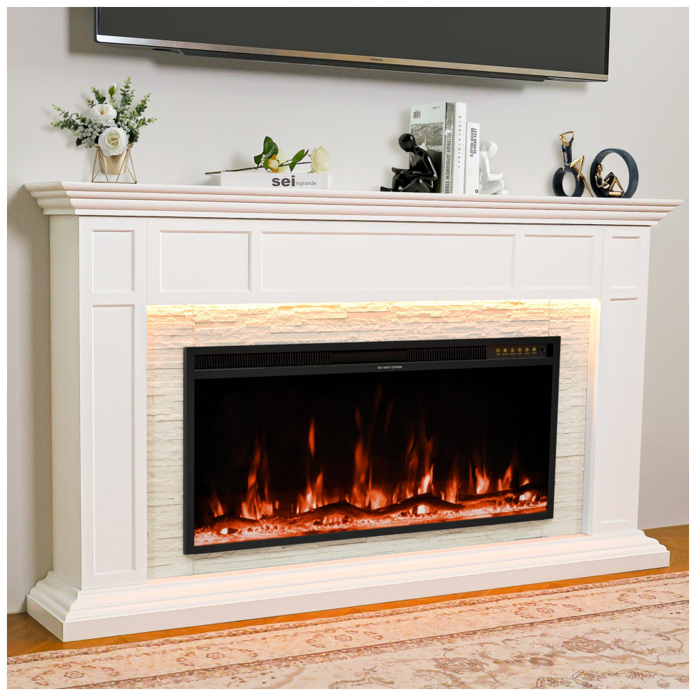 Lareira Elétrica Weyderk 175x28x102cm 1500W Chamas LED 15 Cores Controle 110V