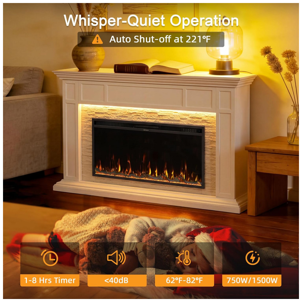 Lareira Elétrica Weyderk 175x28x102cm 1500W Chamas LED 15 Cores Controle 110V