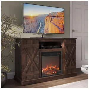 Rack TV Belleze 119x78cm Lareira Elétrica 46cm Chamas LED Marrom Escuro 110V