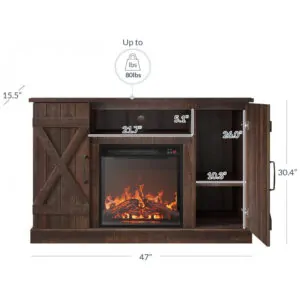 Rack TV Belleze 119x78cm Lareira Elétrica 46cm Chamas LED Marrom Escuro 110V