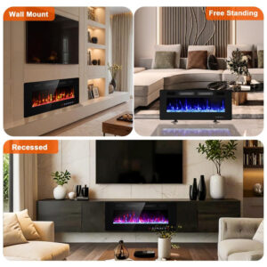Lareira Elétrica BREEZEHEAT 107x46cm 1500W 12 Cores LED Embutir 110V