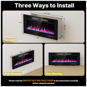Lareira Elétrica BREEZEHEAT 107x46cm 1500W 12 Cores LED Embutir 110V