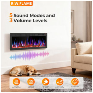 Lareira Elétrica R.W.FLAME 107x44cm 1500W WiFi Alexa App Chamas LED Embutir 110V