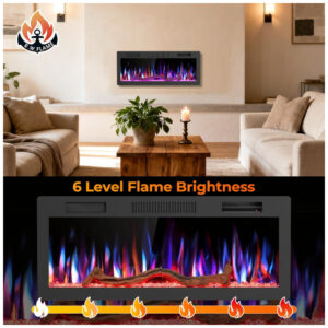 Lareira Elétrica R.W.FLAME 107x44cm 1500W WiFi Alexa App Chamas LED Embutir 110V