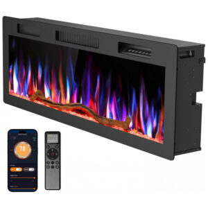 Lareira Elétrica R.W.FLAME 107x44cm 1500W WiFi Alexa App Chamas LED Embutir 110V